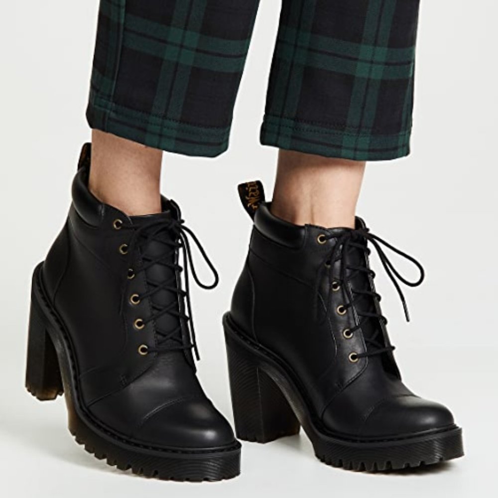 Averil Women's Leather Heeled Ankle Boots in Black